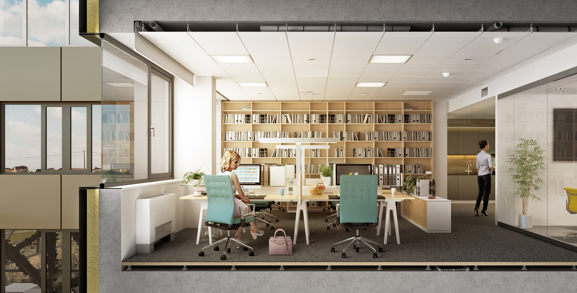 <p><strong>Možnost dělení prostor kanceláří na menší<br />
jednotky včetně mimopracovních relaxačních zón</strong></p>
